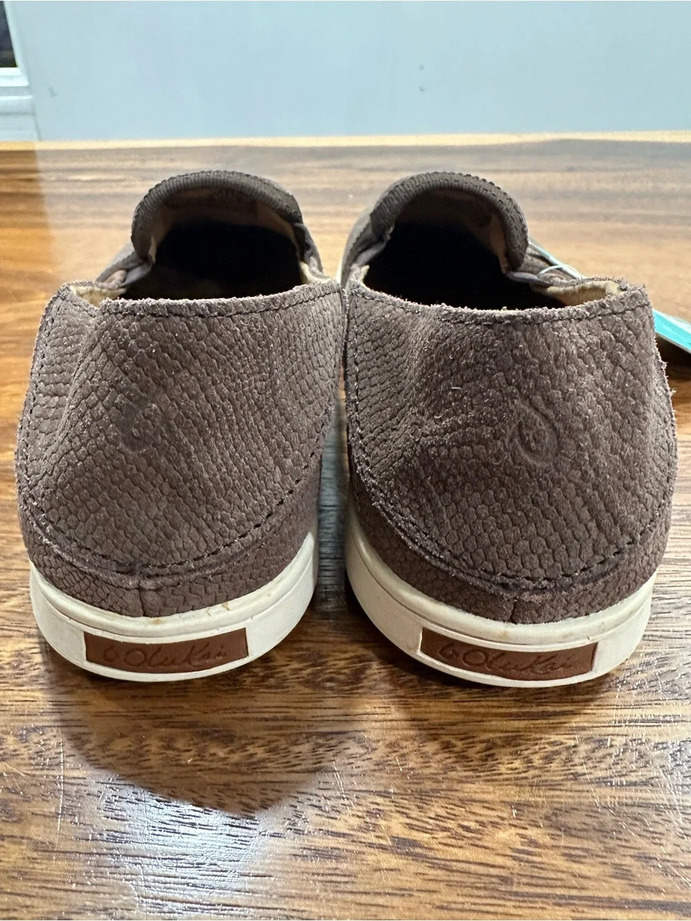 Olukai Pehuea Leather Dk Java Slip On ‘Clay Snake’ Sneakers  Womens Sz 6 BNWT DS